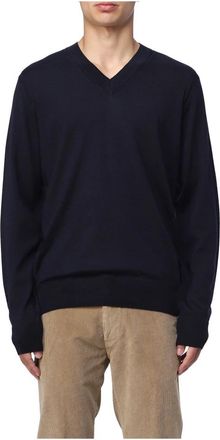 Paolo Pecora Stijlvolle Gebreide Truien Collectie - Heren - V-hals truien - Blauw - M - Wol - Truien & Vesten