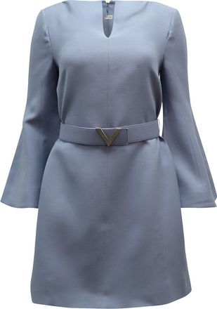 Mario Valentino Valentino Crystal-embellished Belted Mini Dress in Light Blue Wool