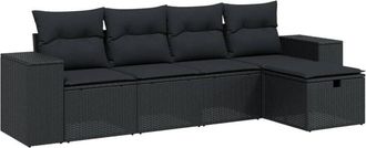 vidaXL Set De Muebles De Jard&iacute;n 5 Pzas Y Cojines Rat&aacute;n Sint&eacute;tico Negro Vidaxl