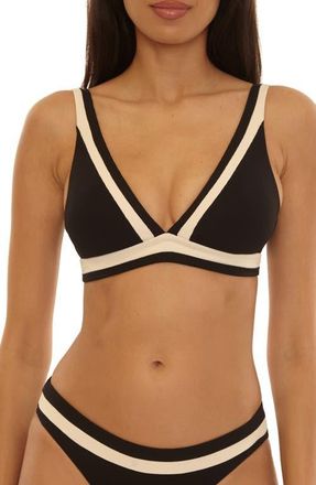 BECCA by Rebecca Virtue Coast Line Triangle Bikini Top in Black/Tan at Nordstrom, Size Large