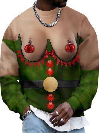 Generic Trendy Casual Pullover Tops for Party Celebration, Ugly Christmas Sweatshirts, Novelty 3D Graphic Crewneck Long Sleeve,L