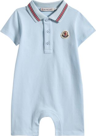 Moncler Stretch Cotton Piqu&eacute; Polo Romper in Light Blue at Nordstrom, Size 18-24M