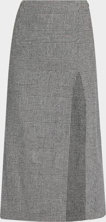 Michael Kors Glen Plaid Wool-Cashmere Slit Midi Skirt