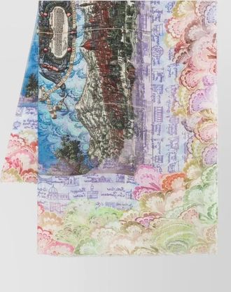 Faliero Sarti silk blend printed fringed scarf
