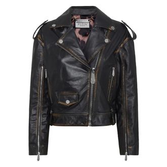 Philipp Plein Leather Perfecto - Dames - Leren en Su&egrave;de Jassen - Zwart - S - Leer - Jassen