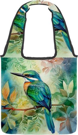 Generic Watercolor Bird Reversible Canvas Shoulder Tote - Double-Sided Print, 12oz Cotton, 27cm Drop, Fold-Flat Bag for Travel, Shopping, Street Outings