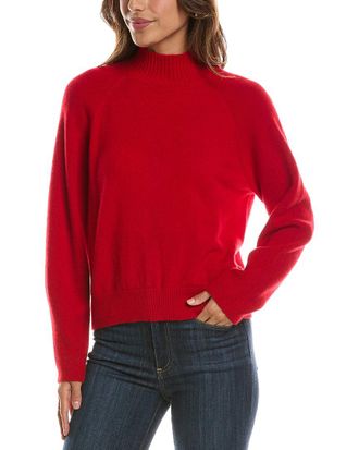Fort&eacute; Cashmere Mix Stitch Raglan Mock Neck 100% Cashmere Sweater