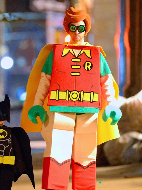 NEW YORK, NY - OCTOBER 31: Justin Timberlake in a Lego Robin costume is seen out and about for Halloween with the Kids on October 31, 2018 in New York City. (Photo by Robert Kamau/GC Images)