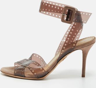 Charlotte Olympia Brown Pvc And Suede Take 85 Film Strap Sandals