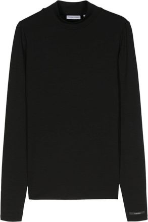 Calvin Klein fine-ribbed mock-neck top - women - Cotton/Elastane/Modal - S - Black