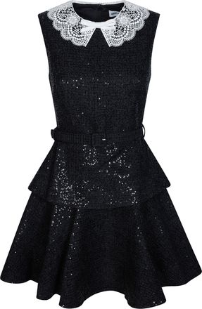 Self Portrait Black Sequin Boucl&eacute; Mini Dress
