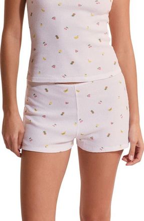 Etam Rives Fruit Print Waffle Knit Cotton Sleep Shorts in White at Nordstrom, Size X-Small