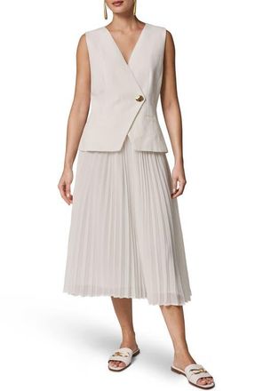 DKNY Mixed Media Linen Blend Pleated Midi Dress in Cream at Nordstrom, Size 10