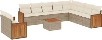 vidaXL Set De Sof&aacute;s De Jard&iacute;n 11pzas Con Cojines Rat&aacute;n Sint&eacute;tico Beige Vidaxl