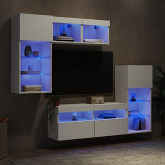 vidaXL Vidaxl - Muebles De Tv De Pared Con Led 5 Pzas Madera Ingenier&iacute;a Blanco