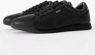 HUGO BOSS Mens BOSS Orange Nitan Mens Leather Trainers with Embossed Logo - Black 005 - Size: 11