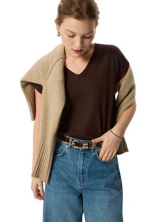 Whistles Willa V-neck Cap Sleeve Top in Chocolate at Nordstrom, Size X-Small