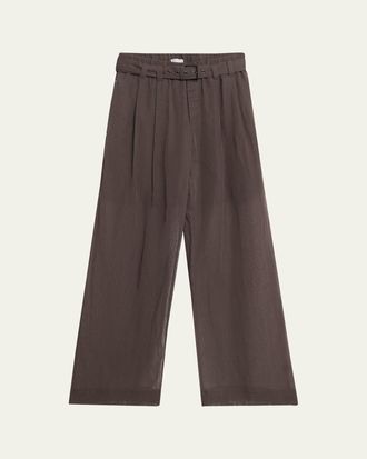 Brunello Cucinelli Sheer Cotton Voile Wide-Leg Pants With Belt