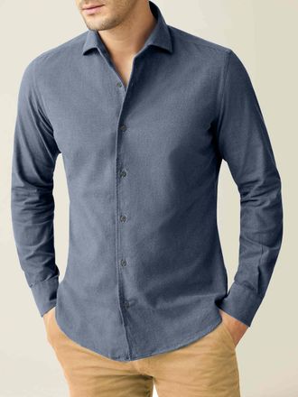 Luca Faloni Steel Blue Cotton (Brushed) Classic Shirt