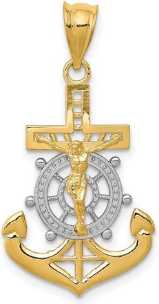 Diamond2Deal 14k Yellow Gold Rhodium Diamond-cut Mariners Cross Pendant
