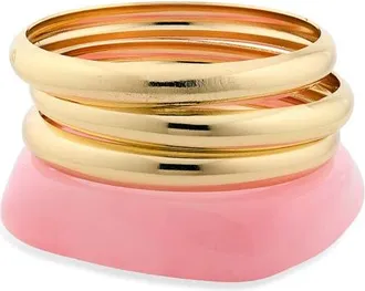 BP. Set of 3 Metal & Resin Bangle Bracelets in Pink- Gold at Nordstrom
