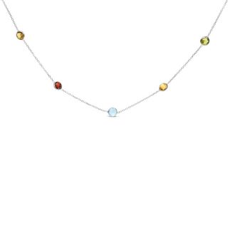 House of Brilliance 14K White Gold Bezel Set Mixed Gemstone 7 Station Adjustable 18-24 Necklace