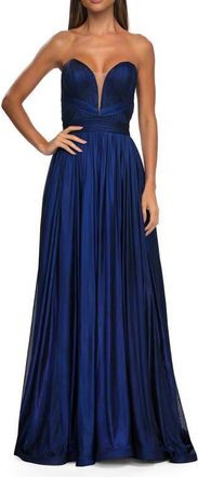 La Femme Flowy Metallic Net Jersey Prom Dress with Intricate Ruched Bodice in Royal Blue at Nordstrom, Size 00