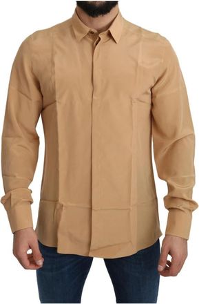 Dolce & Gabbana Gele Zijden Slim Fit Formeel Overhemd - Heren - Casual Overhemden - Geel - S - Overhemden