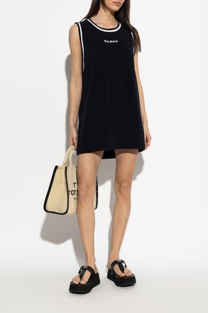 Balmain Beach Dress With Embroidered Logo, Womens, Black