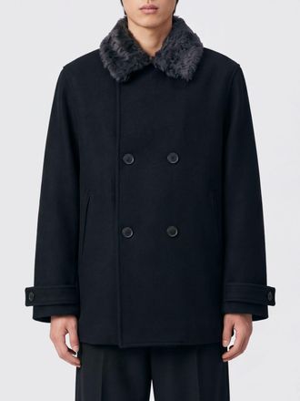 Our Legacy Cappotto corto doppiopetto in lana con collo in pelliccia