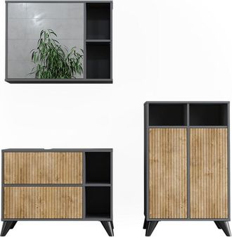 Vicco Conjunto De Muebles De Ba&ntilde;o Leano, Antracita/roble De Monta&ntilde;a, 80 Cm, Juego 2