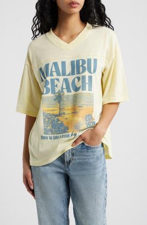 Vinyl Icons Malibu Beach V-Neck Graphic T-Shirt in Yellow at Nordstrom, Size X-Small