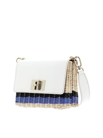 Furla Womens 1927 Logo Wicker Shoulder Bag White >