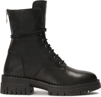 Kazar Zwarte enkellaarsjes - Dames - Veterlaarzen - Zwart - 37 EU - Leer - Schoenen