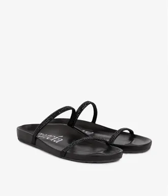 Pedro Garcia Fussbett crystal sandal in black leather | Amanda | Essentials