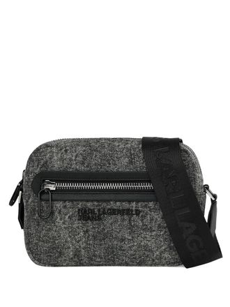 Karl Lagerfeld Textured Grey Fabric Borsello Crossbody Bag