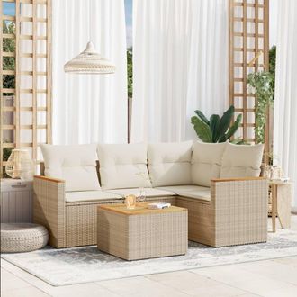 vidaXL Juego De Sof&aacute;s Jard&iacute;n Con Cojines 5 Pzas Rat&aacute;n Sint&eacute;tico Beige Vidaxl