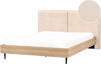 Beliani Cama matrimonial de tejido beige 180x200