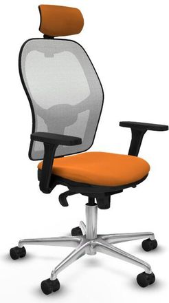 Piqueras y Crespo Piqueras Y Crespo - Jorquera Sincro Malla Blanca Similpiel Naranja Brazos 3d Base Aluminio Cabecero 2d Ruedas 65mm Nailon