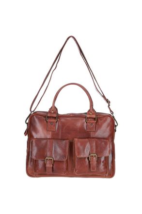 Ashwood Leather Mens Executive Laptop Bag with Buckle Pockets - Chocolate - One Size