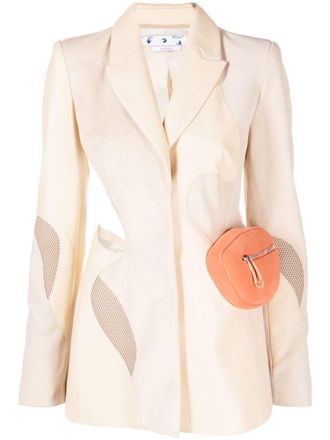 Off-white Candle Edge blazer - women - Cupro/Leather/Viscose/Cotton/Polyamide/Elastane/Polyester - 40 - Neutrals