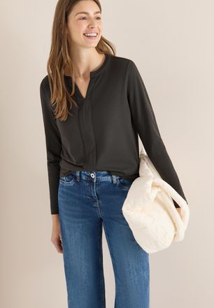 Cecil Blusenshirt CECIL, Damen, Gr. XXL (46), raw khaki, Jersey, Obermaterial: 48% Baumwolle, 48% Modal, 4% Elasthan, regular fit h&uuml;ftlang, V-Ausschnitt, Sh