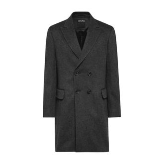 Ermenegildo Zegna Donkergrijze op maat gemaakte wolmix jas - Heren - Mantel - Grijs - XL - Wol - Jassen