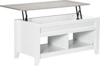HOMCOM Homcom - Mesa De Centro Elevable Mesa Caf&eacute; Con 2 Compartimentos Abiertos Encimera Imitaci&oacute;n De M&aacute;rmol Mesa Rectangular Moderna Para Sal&oacute;n Comedor 105x