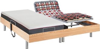 Vente-Unique Letto relax elettrico sole sosp. Materasso memory Motori OKIN 2 x 80 x 200 cm Rovere naturale - ATRIDE di YSM&Eacute;E