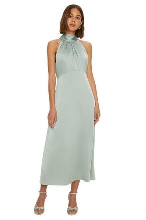 Oasis Satin Halter Neck Midi Bridesmaid Dress in Sage at Nordstrom, Size 6