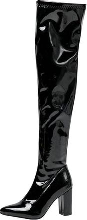 Generic Women Over Knee Patent Leather Boots Pointed Toe Side Zipper Casual Office Work Long Boot