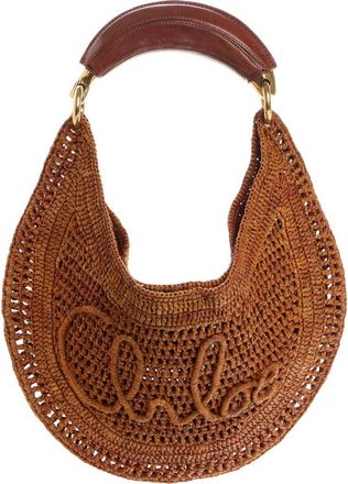 Chlo&eacute; Summer Banana Crochet Raffia Hobo Bag in Clay Brown at Nordstrom