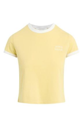 Favorite Daughter Logo Crop Ringer T-Shirt in Golden/Off White at Nordstrom, Size X-Small