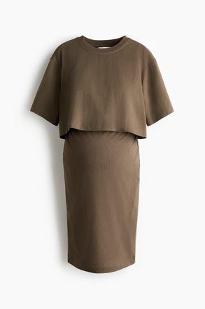 H&M Mama 2-piece Top And Skirt Set in Dark Taupe at Nordstrom, Size Xx-Large